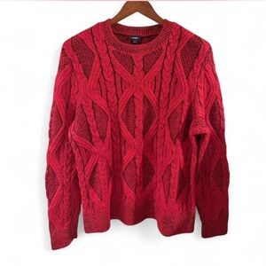 Brand New Express Men’s Red Cable Knit Crewneck Sweater Size Large